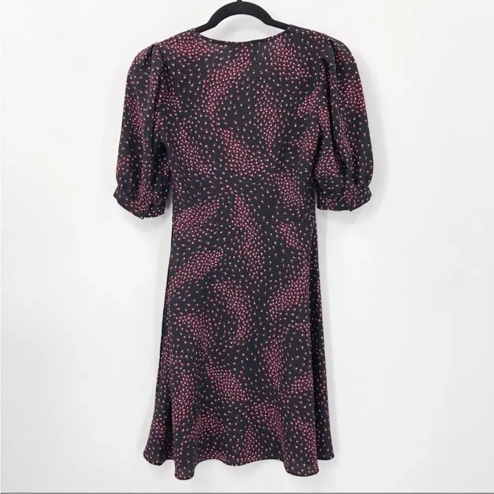 Kate Spade Meadow Wrap Mini Dress Floral Black Pink V-Neck Crepe 00
